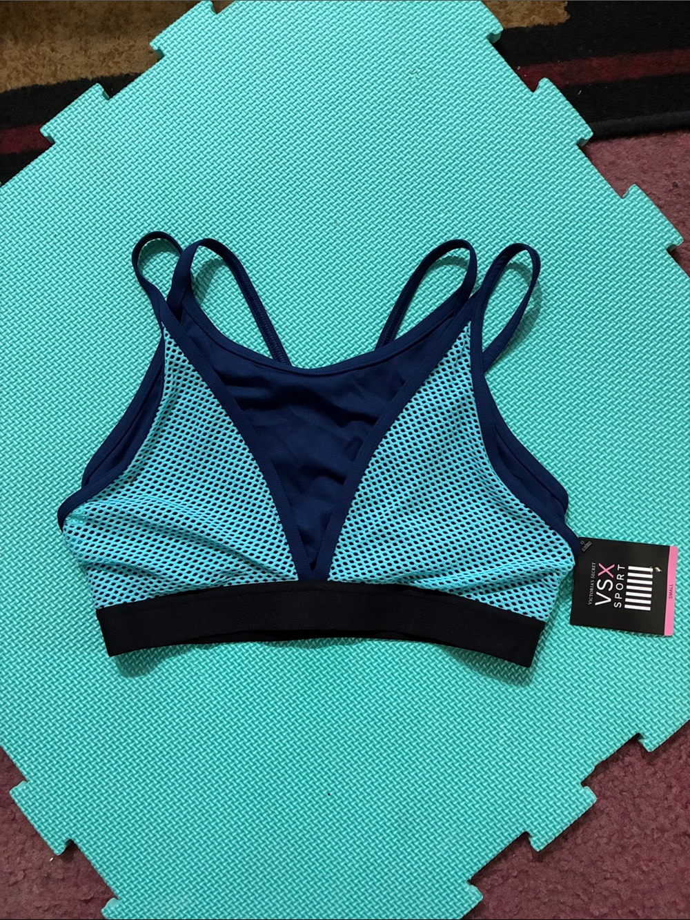 New Victoria's Secret Aqua & Navy Mesh Double-Strap Sports Bra